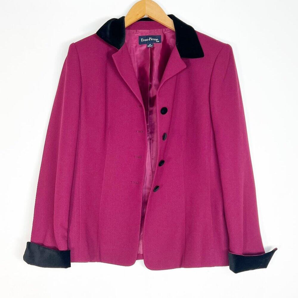 Evan-Picone Vintage Purple Maroon & Black Velvet Blazer Suit Jacket Womens 10